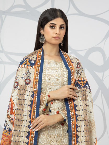Edenrobe - EWU22V1-23621 Unstitched Beige Embroidered Lawn 3 Piece
