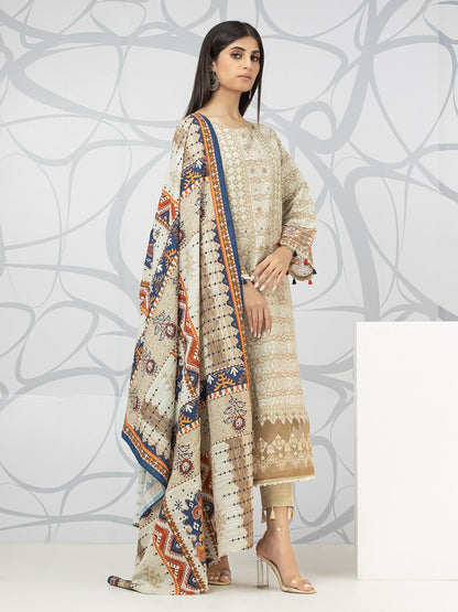 Edenrobe - EWU22V1-23621S Unstitched Beige Embroidered Lawn 1 Piece
