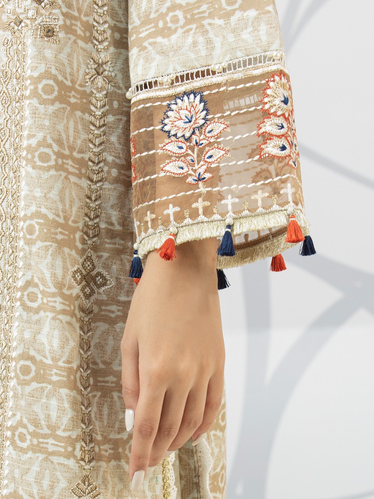 Edenrobe - EWU22V1-23621S Unstitched Beige Embroidered Lawn 1 Piece