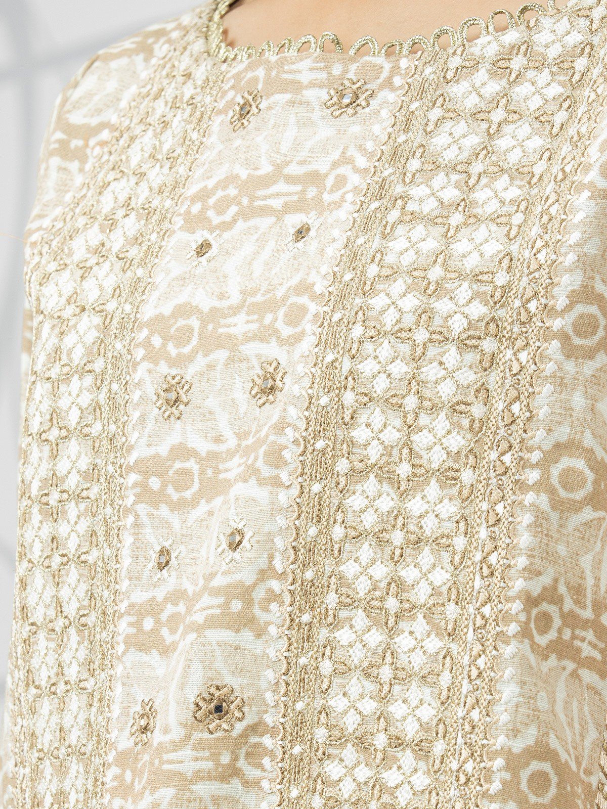 Edenrobe - EWU22V1-23621 Unstitched Beige Embroidered Lawn 3 Piece