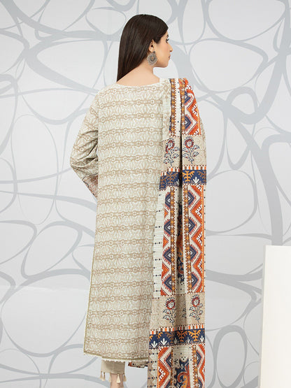 Edenrobe - EWU22V1-23621S Unstitched Beige Embroidered Lawn 1 Piece
