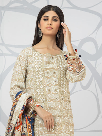 Edenrobe - EWU22V1-23621S Unstitched Beige Embroidered Lawn 1 Piece