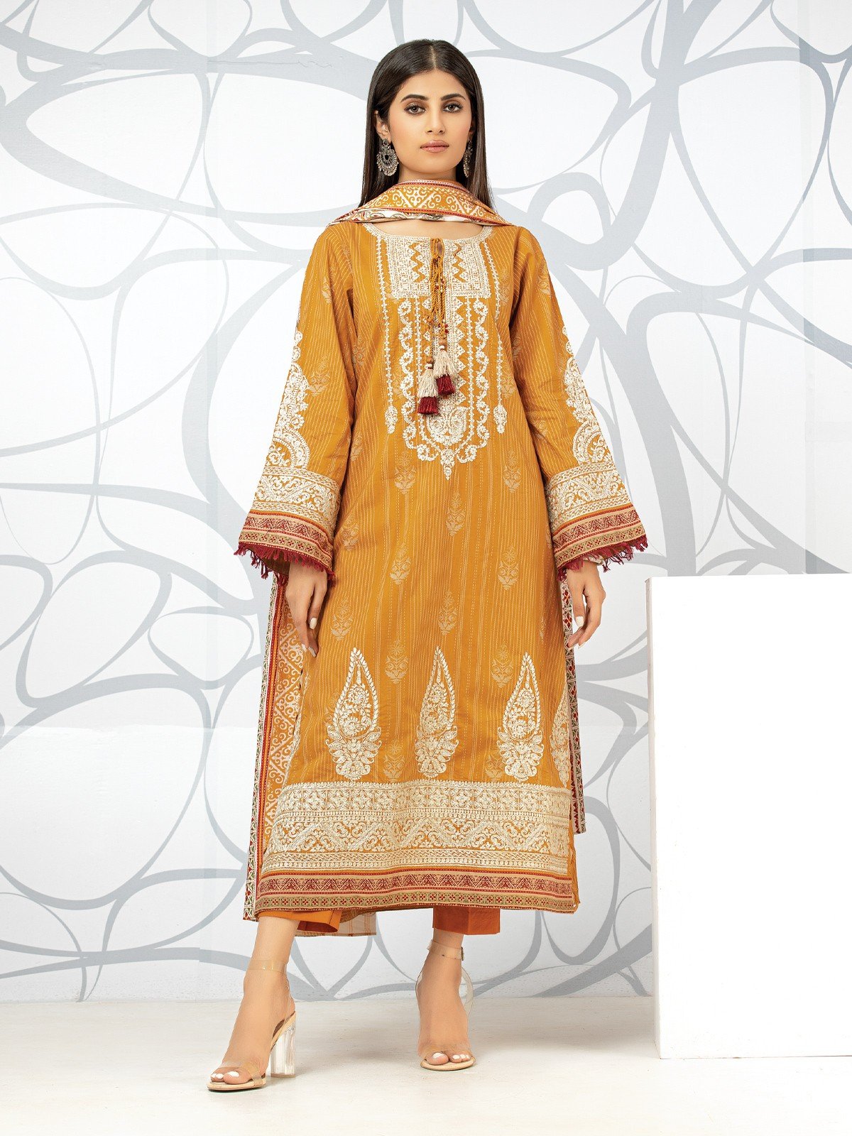 Edenrobe - EWU22V1-23622S Unstitched Mustard Embroidered Lawn 1 Piece