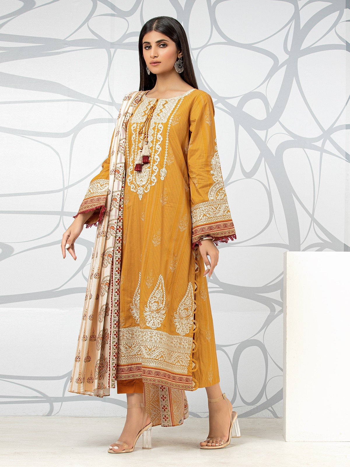 Edenrobe - EWU22V1-23622 Unstitched Mustard Embroidered Lawn 3 Piece