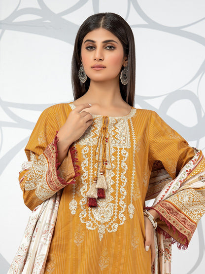 Edenrobe - EWU22V1-23622S Unstitched Mustard Embroidered Lawn 1 Piece