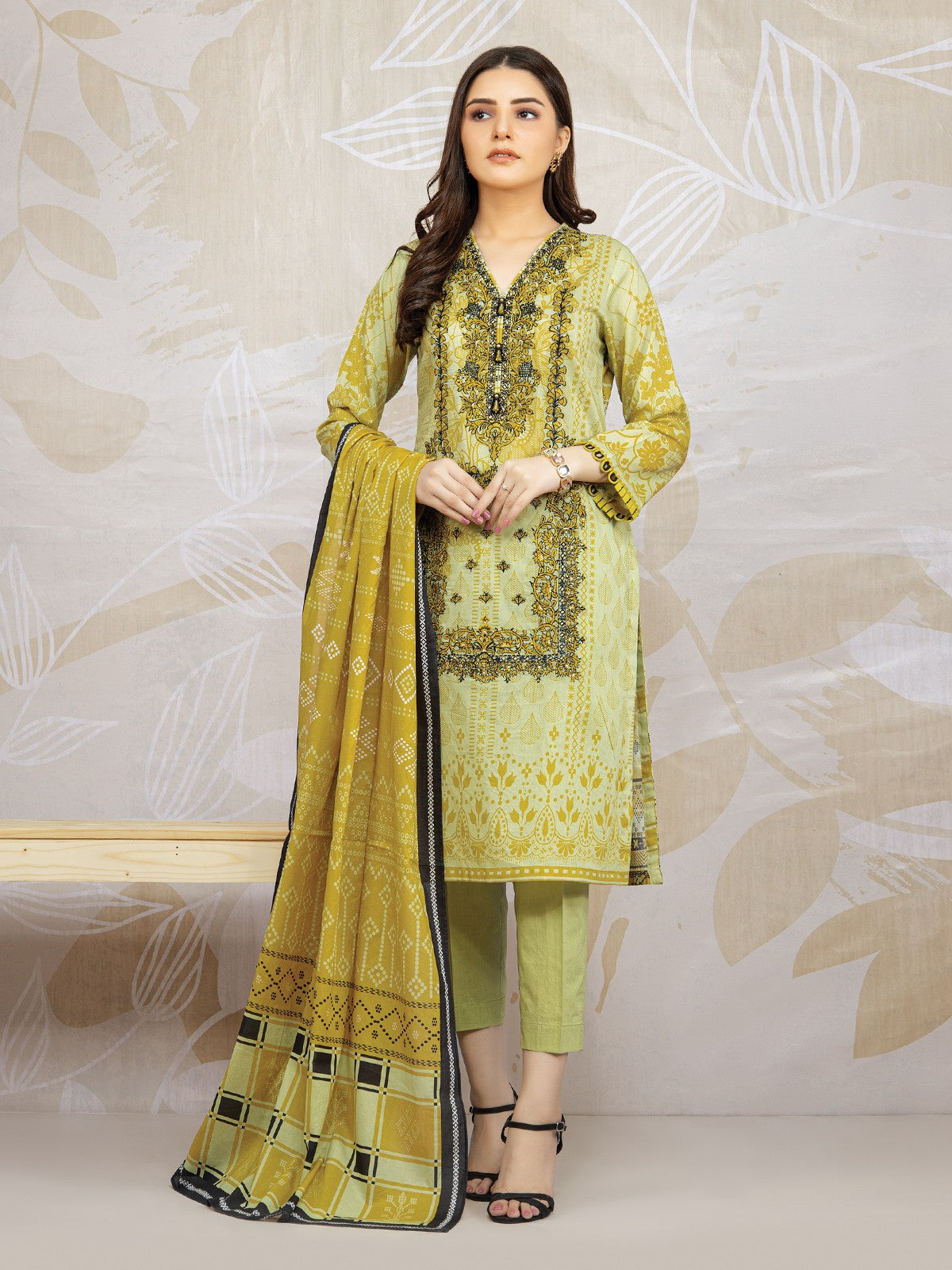 Edenrobe - EWU22V1-23648S Unstitched Sage Embroidered Lawn 1 Piece