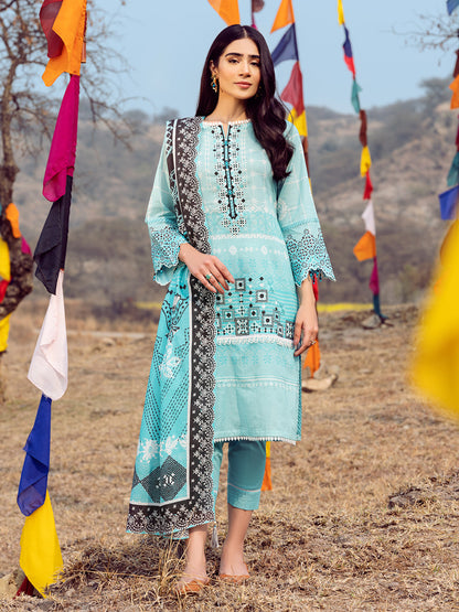 Edenrobe - EWU22V1-23649 Unstitched Aqua Embroidered Lawn 2 Piece