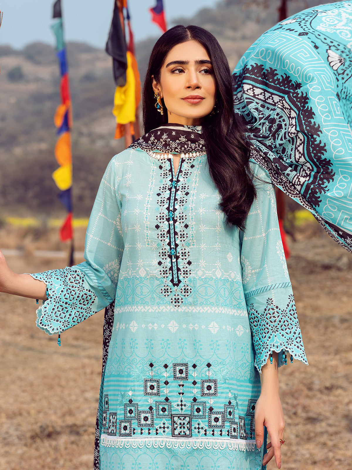Edenrobe - EWU22V1-23649 Unstitched Aqua Embroidered Lawn 2 Piece