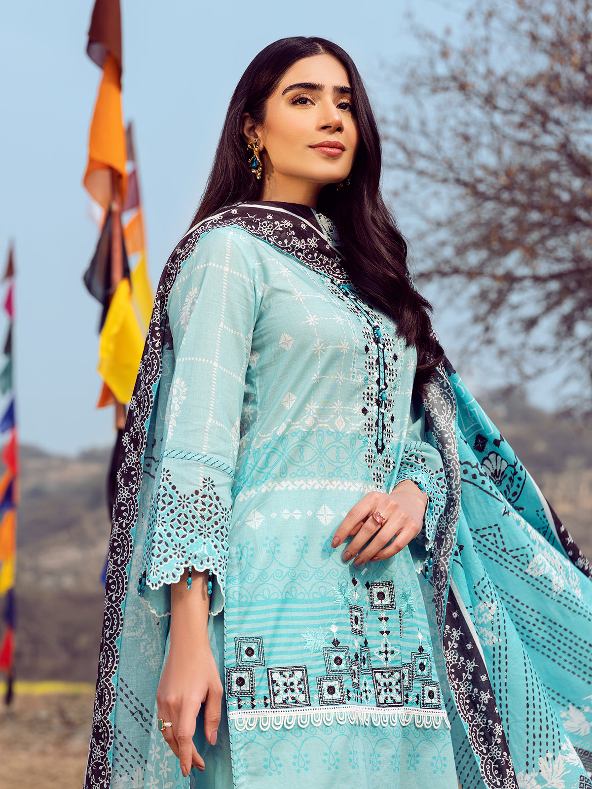 Edenrobe - EWU22V1-23649 Unstitched Aqua Embroidered Lawn 2 Piece