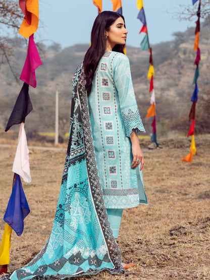 Edenrobe - EWU22V1-23649 Unstitched Aqua Embroidered Lawn 2 Piece