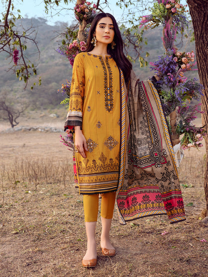 Edenrobe - EWU22V1-23655 Unstitched Mustard Embroidered Lawn 3 Piece