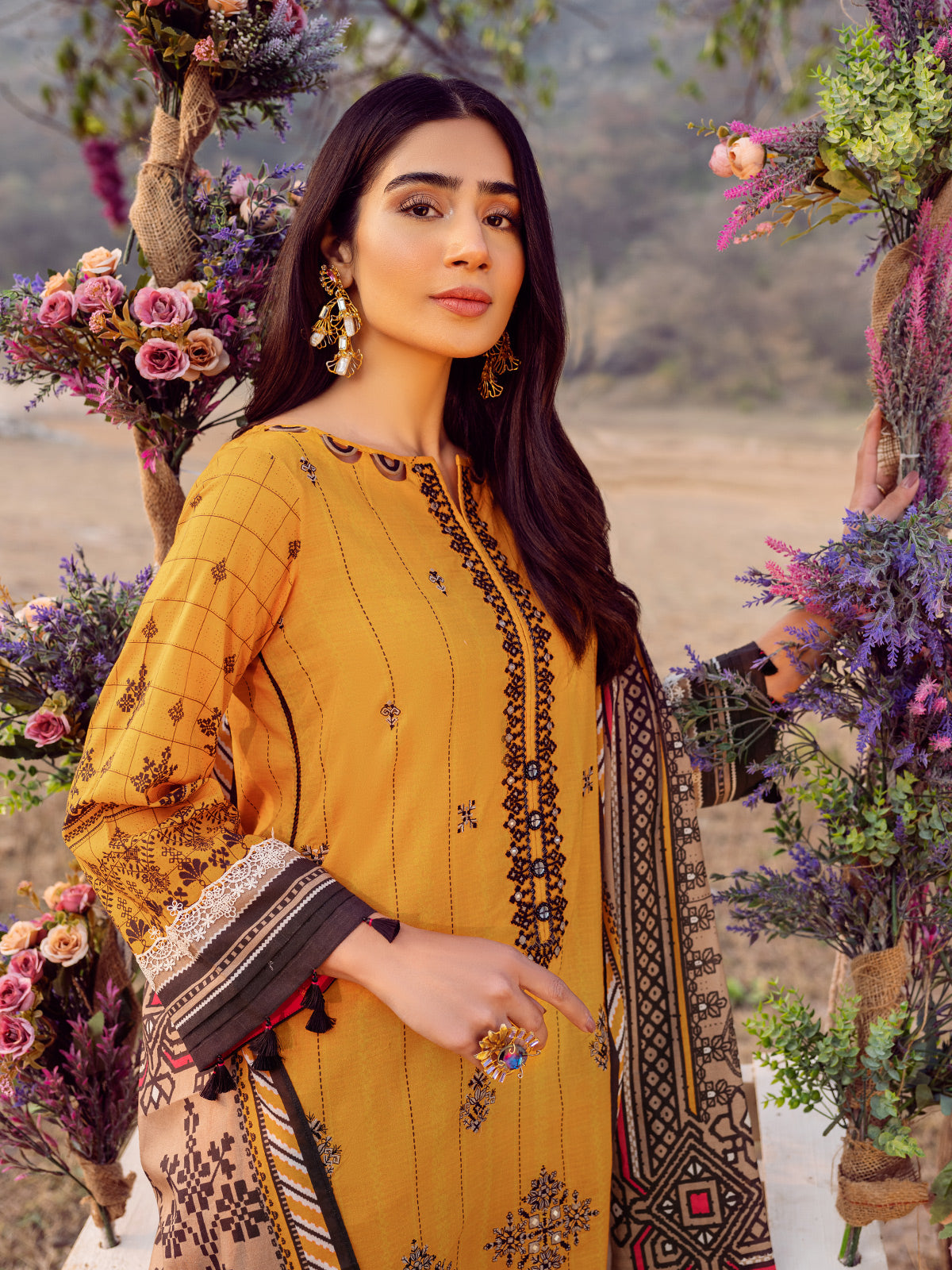 Edenrobe - EWU22V1-23655 Unstitched Mustard Embroidered Lawn 3 Piece