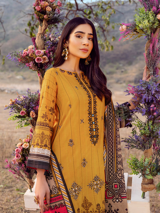 Edenrobe - EWU22V1-23655S Unstitched Mustard Embroidered Lawn 1 Piece