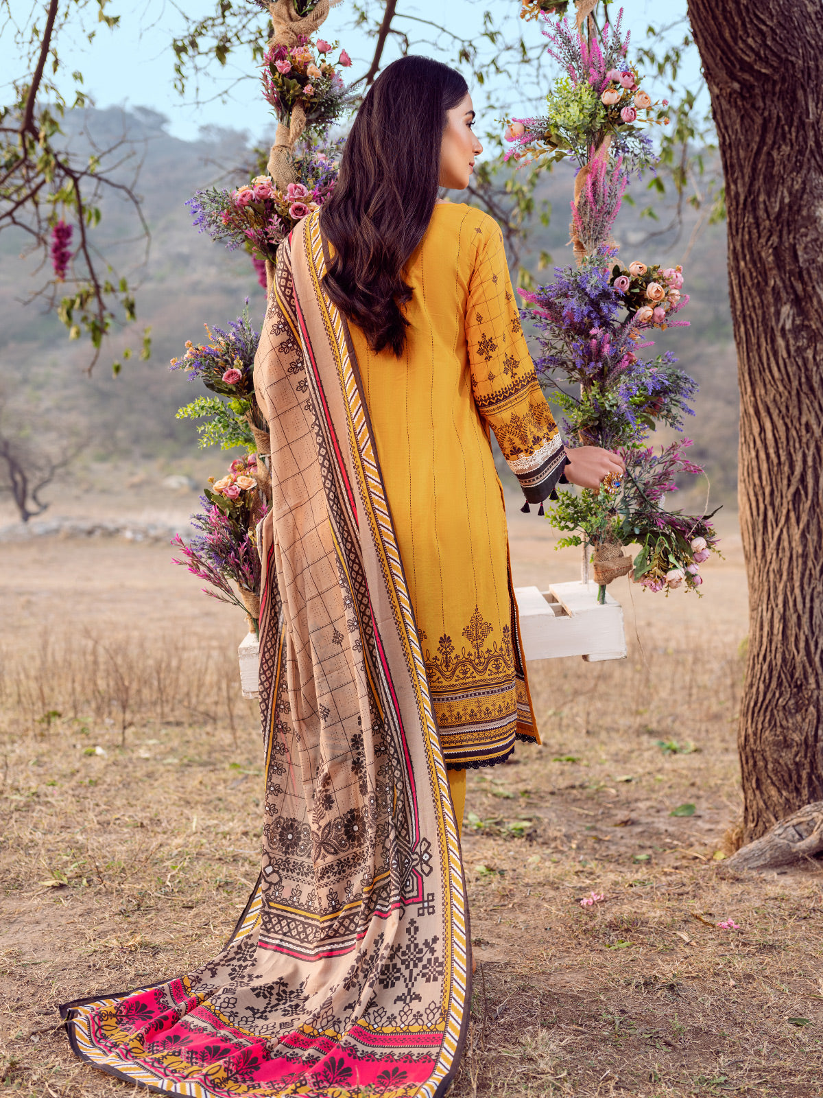 Edenrobe - EWU22V1-23655 Unstitched Mustard Embroidered Lawn 3 Piece