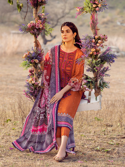Edenrobe - EWU22V1-23657 Unstitched Rust Embroidered Lawn 3 Piece