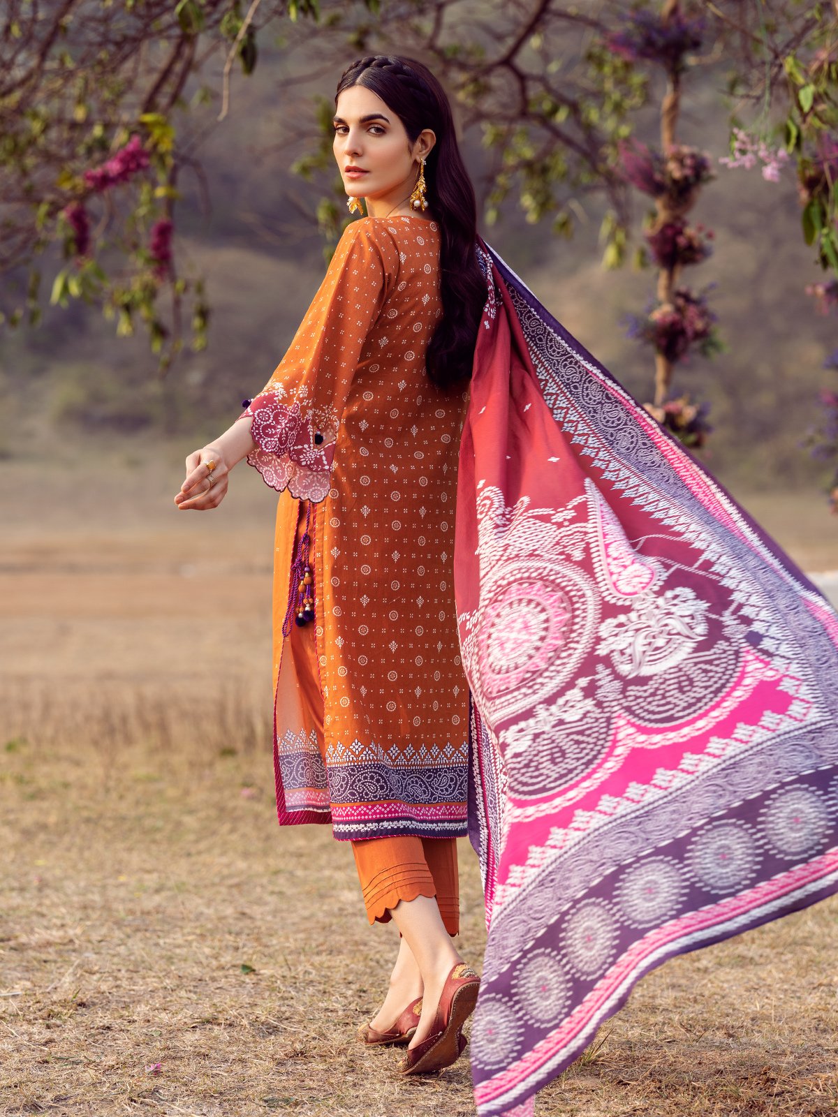 Edenrobe - EWU22V1-23657 Unstitched Rust Embroidered Lawn 3 Piece