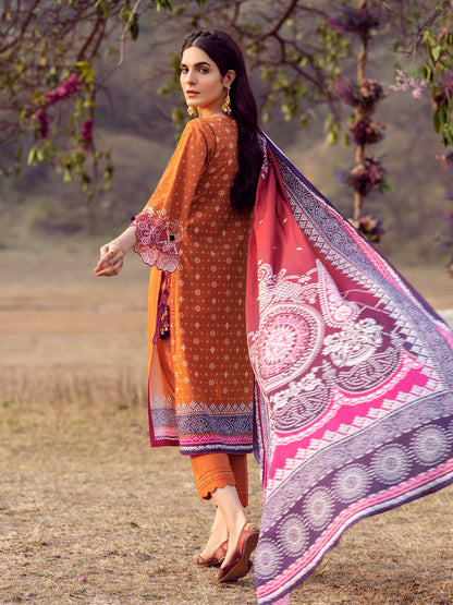 Edenrobe - EWU22V1-23657S Unstitched Rust Embroidered Lawn 1 Piece