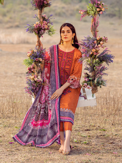 Edenrobe - EWU22V1-23657S Unstitched Rust Embroidered Lawn 1 Piece