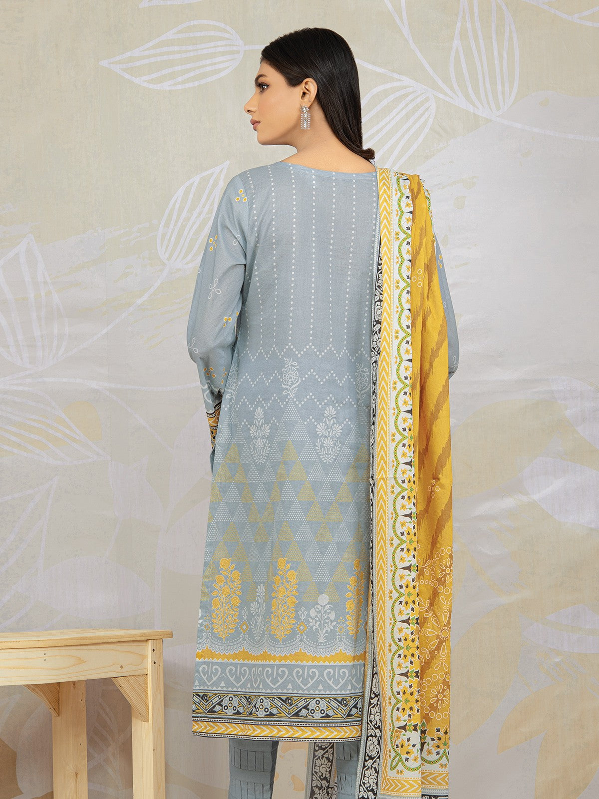 Edenrobe - EWU22V1-23659 Unstitched Steel Blue Embroidered Lawn 3 Piece