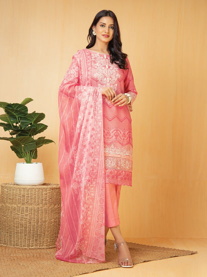 Edenrobe - EWU22V1-23670S Unstitched Light Pink Embroidered Lawn 1 Piece