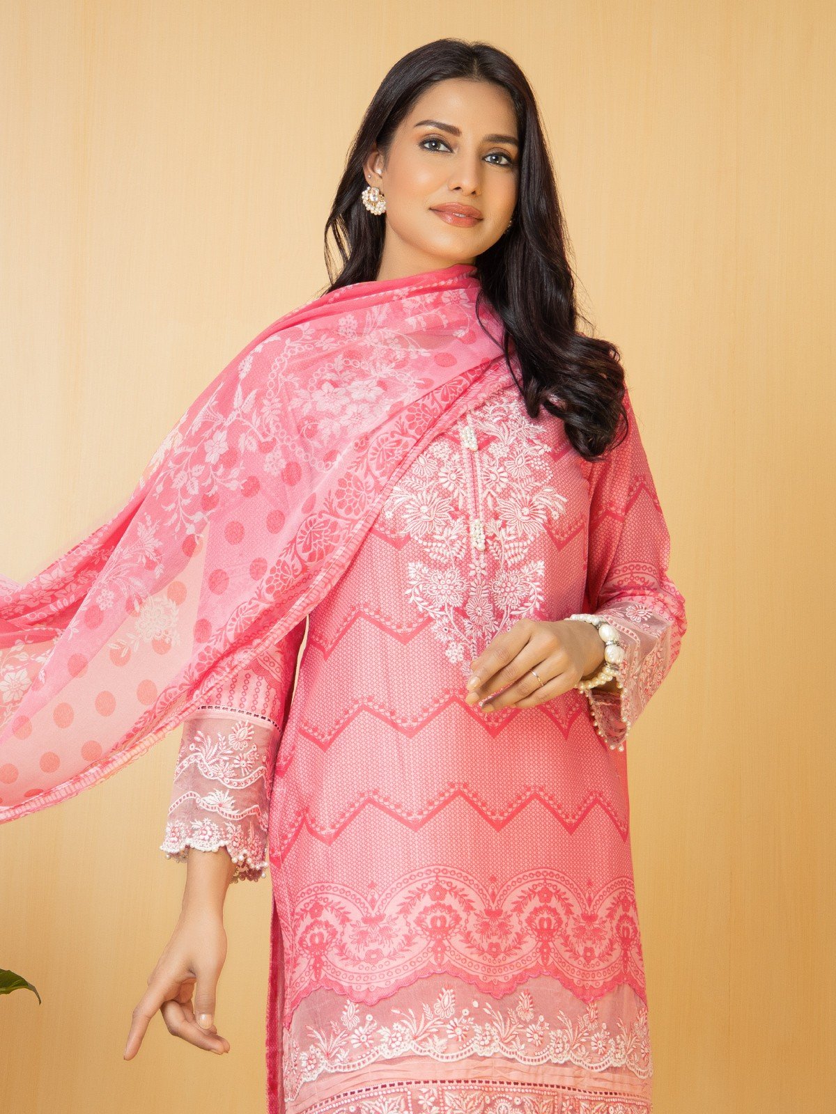 Edenrobe - EWU22V1-23670S Unstitched Light Pink Embroidered Lawn 1 Piece