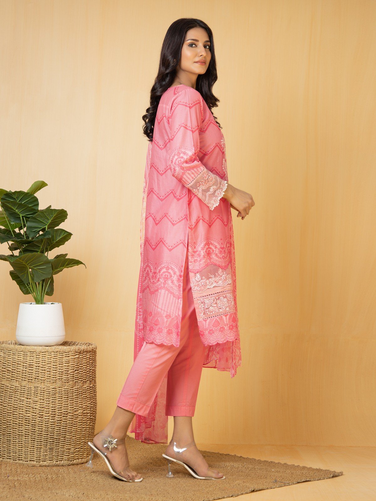 Edenrobe - EWU22V1-23670S Unstitched Light Pink Embroidered Lawn 1 Piece