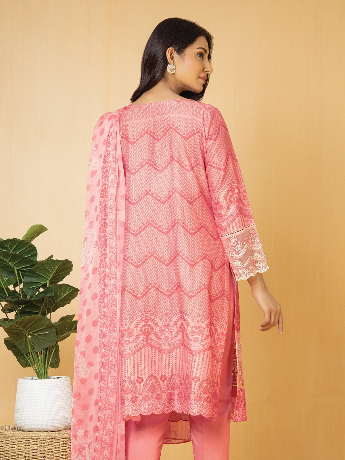 Edenrobe - EWU22V1-23670 Unstitched Light Pink Embroidered Lawn 3 Piece