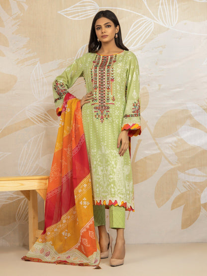 Edenrobe - EWU22V1-23679SD Unstitched Light Green Embroidered Lawn 2 Piece