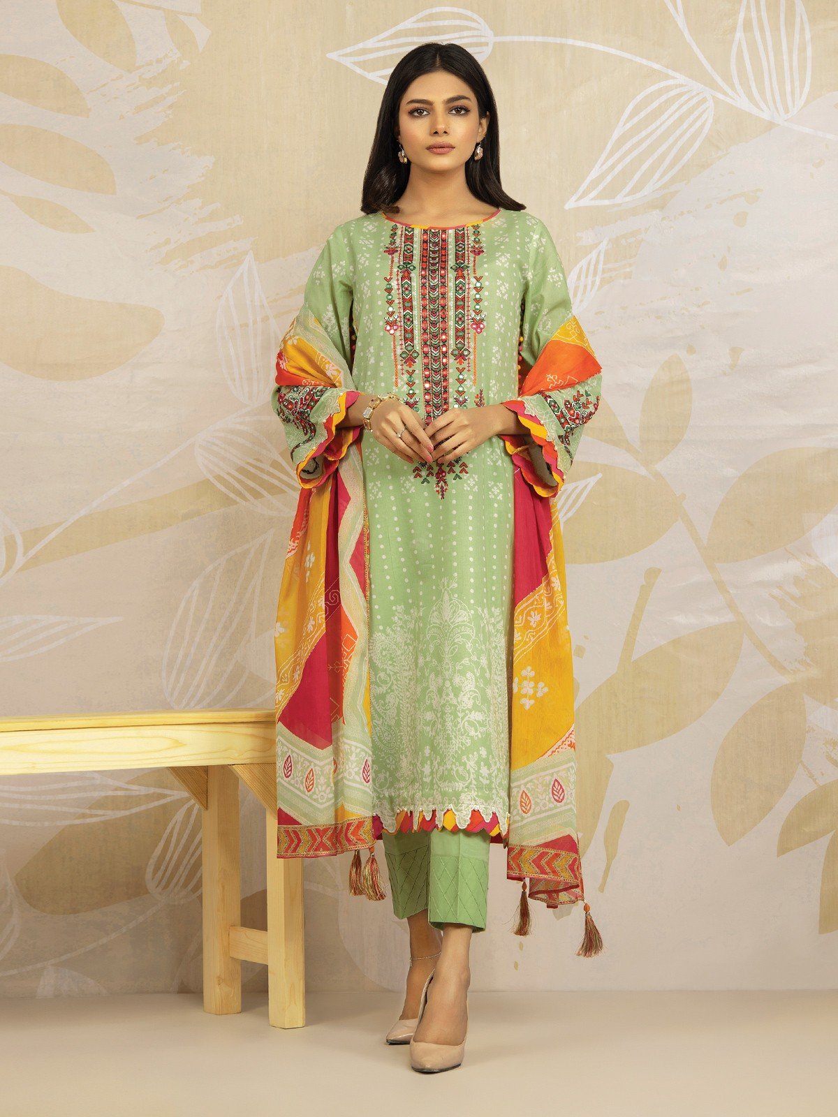 Edenrobe - EWU22V1-23679 Unstitched Light Green Embroidered Lawn 3 Piece