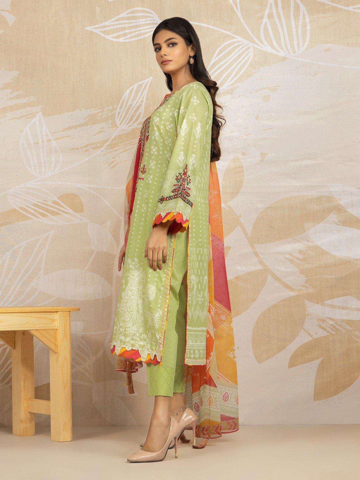 Edenrobe - EWU22V1-23679 Unstitched Light Green Embroidered Lawn 3 Piece