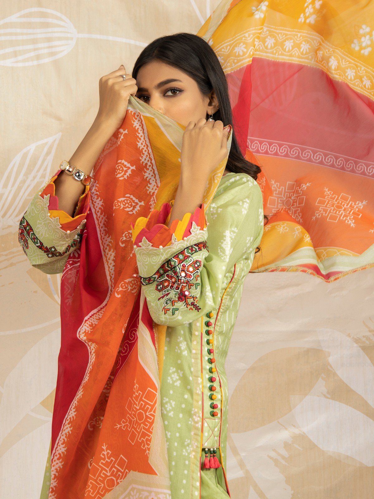 Edenrobe - EWU22V1-23679SD Unstitched Light Green Embroidered Lawn 2 Piece