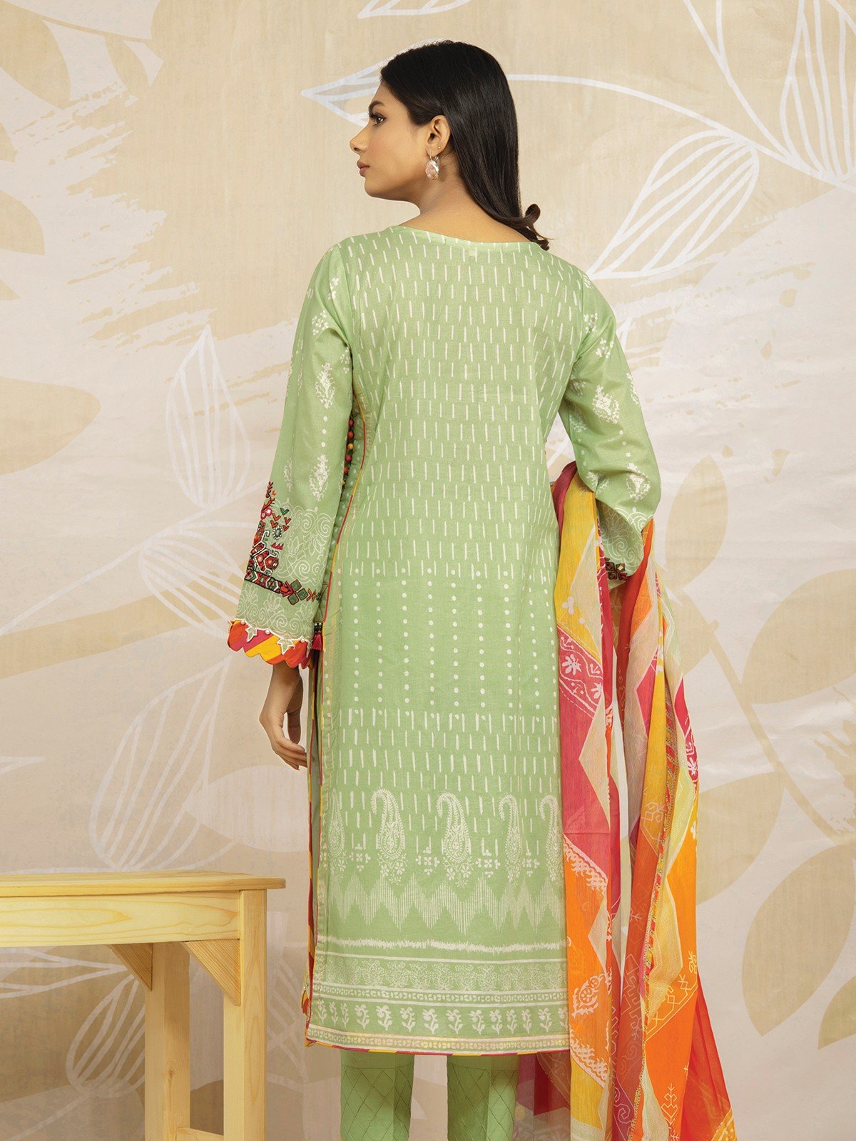 Edenrobe - EWU22V1-23679SD Unstitched Light Green Embroidered Lawn 2 Piece