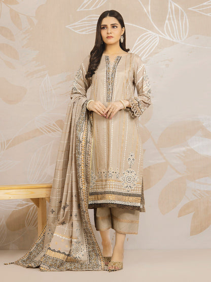 Edenrobe - EWU22V1-23684ST Unstitched Beige Embroidered Lawn 2 Piece