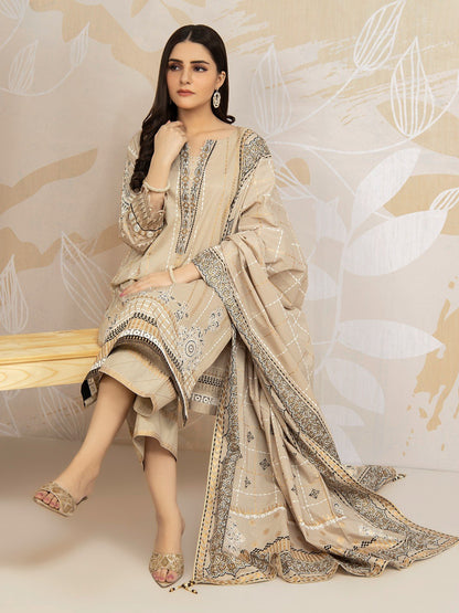 Edenrobe - EWU22V1-23684 Unstitched Beige Embroidered Lawn 3 Piece