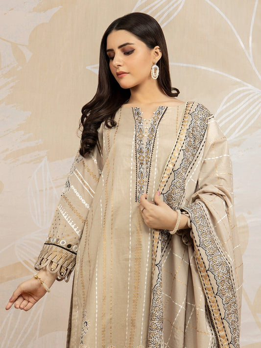 Edenrobe - EWU22V1-23684ST Unstitched Beige Embroidered Lawn 2 Piece