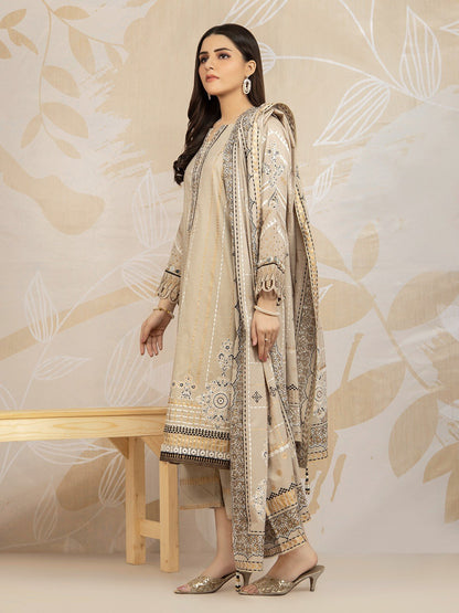 Edenrobe - EWU22V1-23684 Unstitched Beige Embroidered Lawn 3 Piece