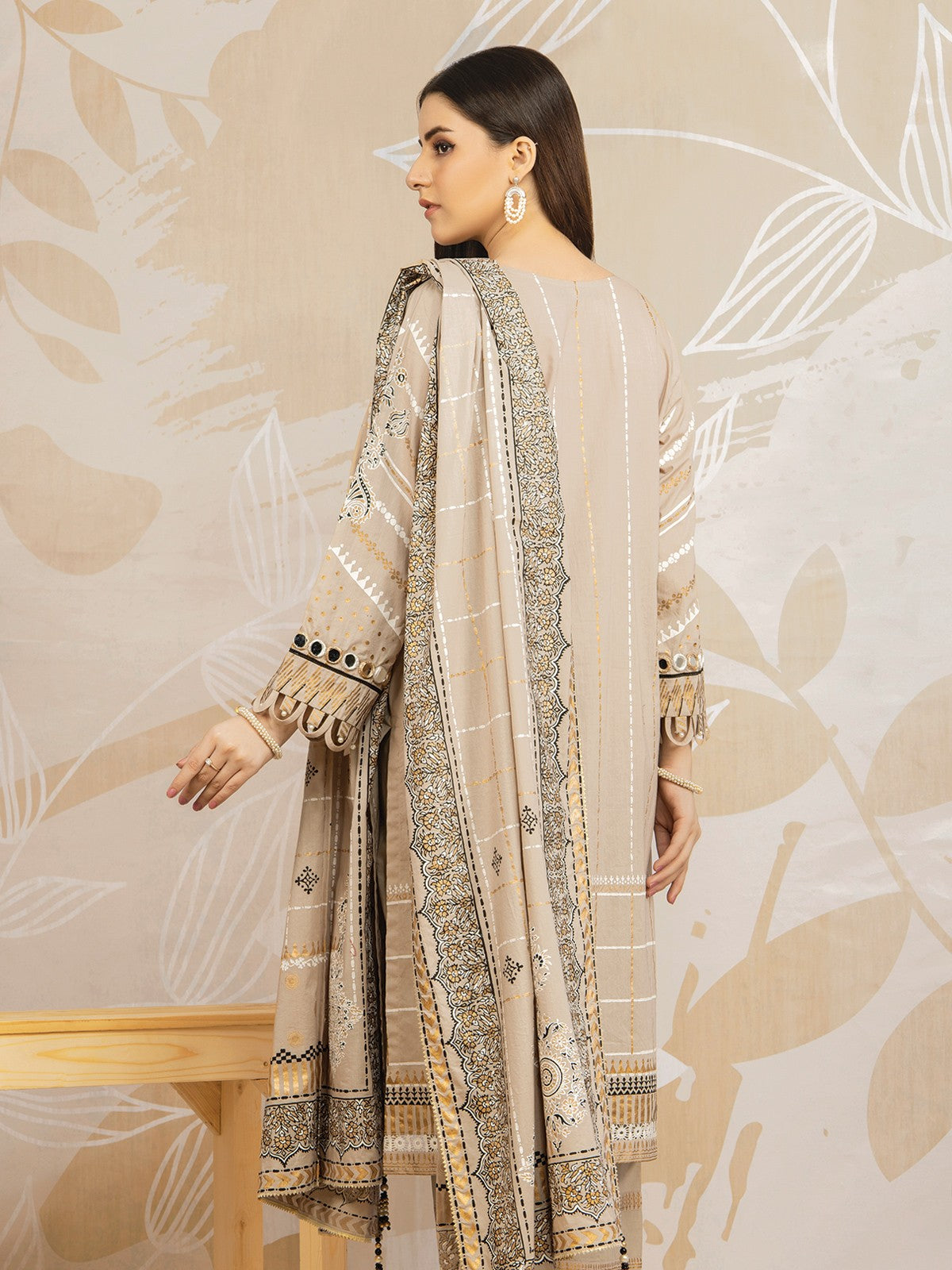 Edenrobe - EWU22V1-23684 Unstitched Beige Embroidered Lawn 3 Piece