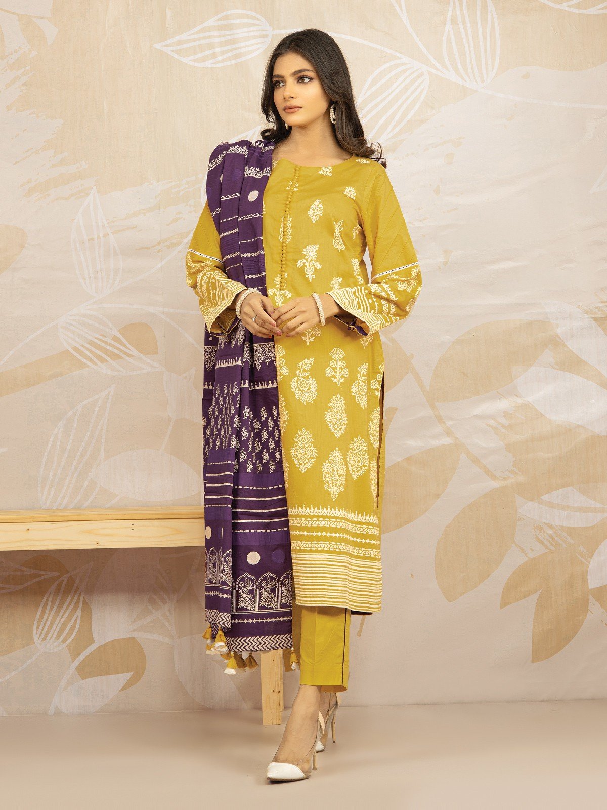 Edenrobe - EWU22V1-23685ST Unstitched Lemon Embroidered Lawn 2 Piece