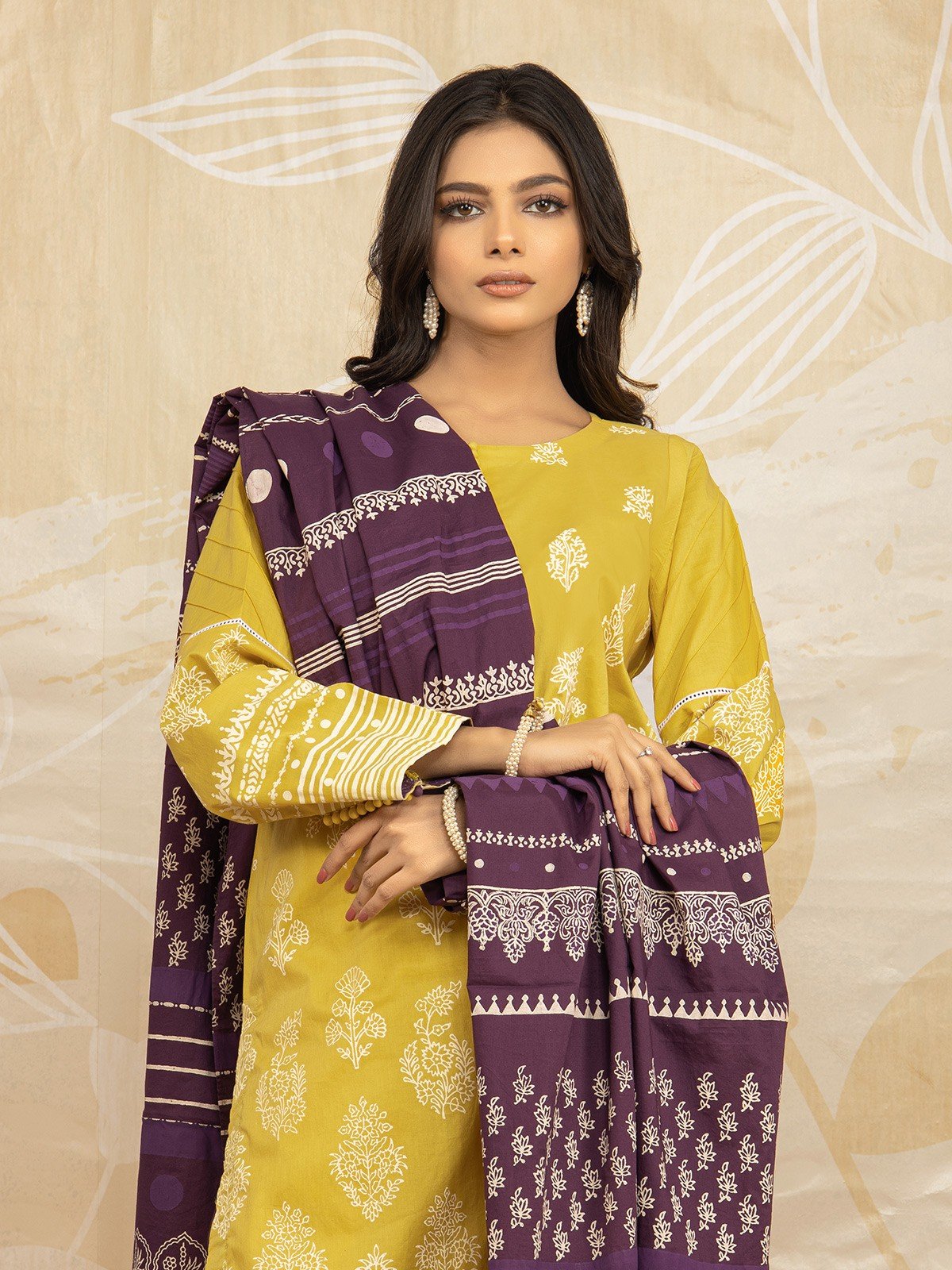 Edenrobe - EWU22V1-23685ST Unstitched Lemon Embroidered Lawn 2 Piece