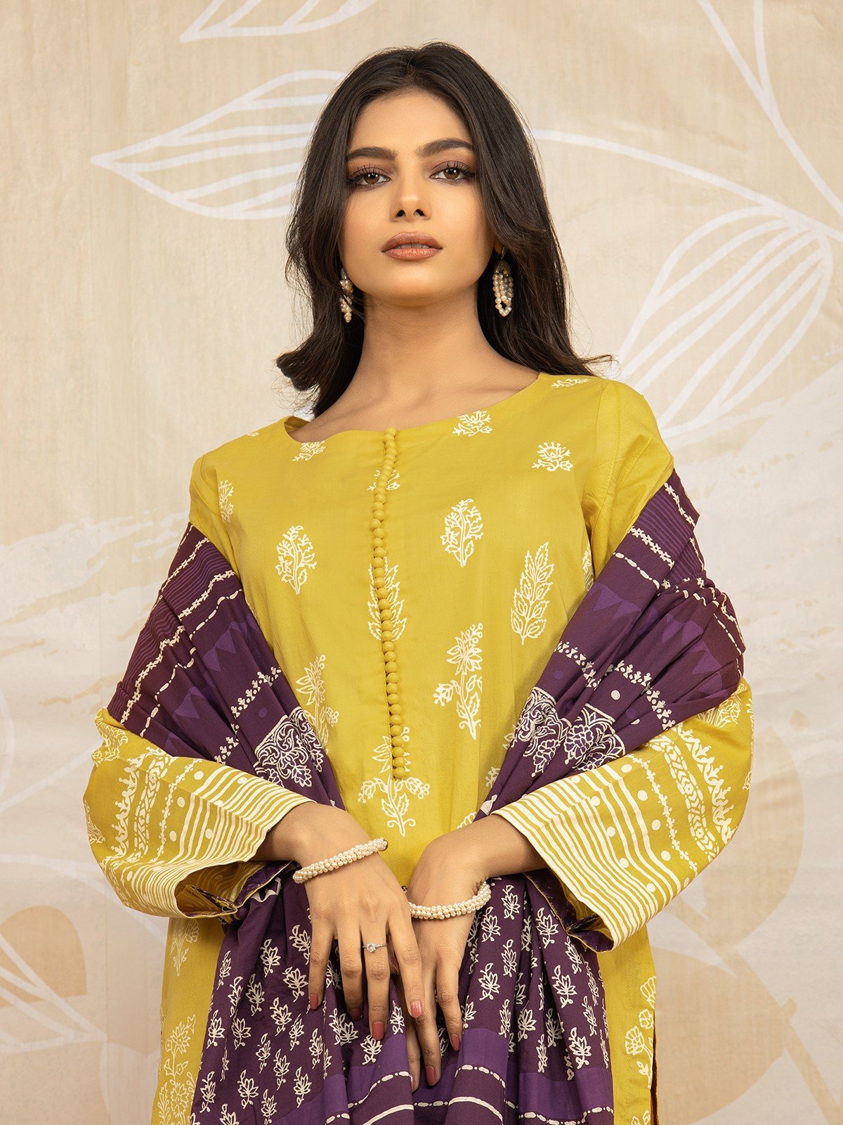 Edenrobe - EWU22V1-23685ST Unstitched Lemon Embroidered Lawn 2 Piece