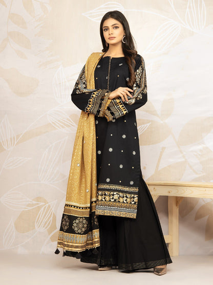 Edenrobe - EWU22V1-23688ST Unstitched Black Embroidered Lawn 2 Piece
