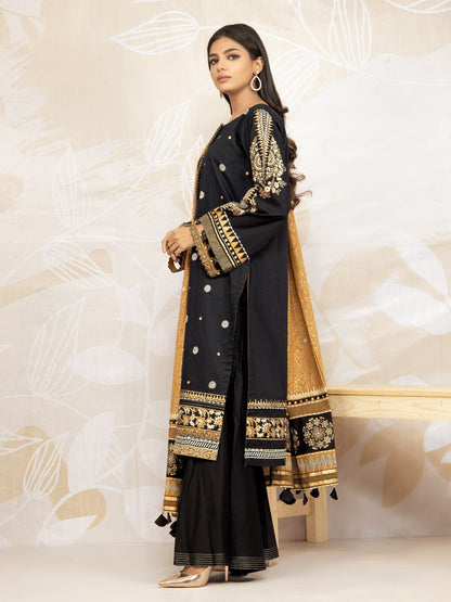 Edenrobe - EWU22V1-23688ST Unstitched Black Embroidered Lawn 2 Piece