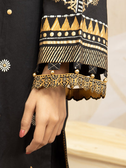 Edenrobe - EWU22V1-23688ST Unstitched Black Embroidered Lawn 2 Piece