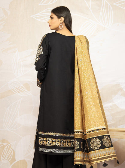 Edenrobe - EWU22V1-23688ST Unstitched Black Embroidered Lawn 2 Piece