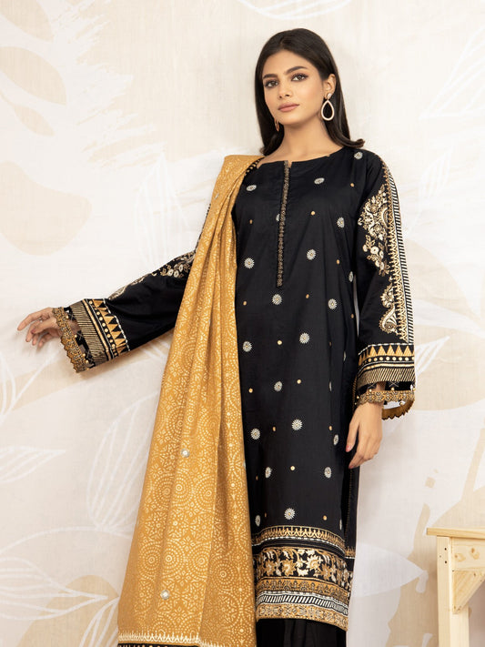 Edenrobe - EWU22V1-23688ST Unstitched Black Embroidered Lawn 2 Piece