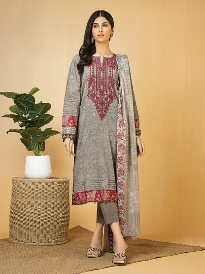 Edenrobe - EWU22V1-23712SD Unstitched Grey Embroidered Lawn 2 Piece