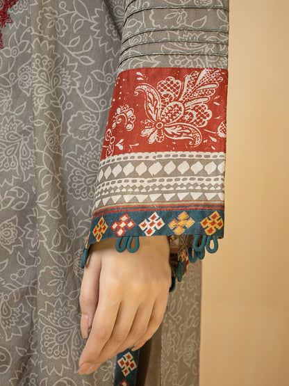 Edenrobe - EWU22V1-23712S Unstitched Grey Embroidered Lawn 1 Piece