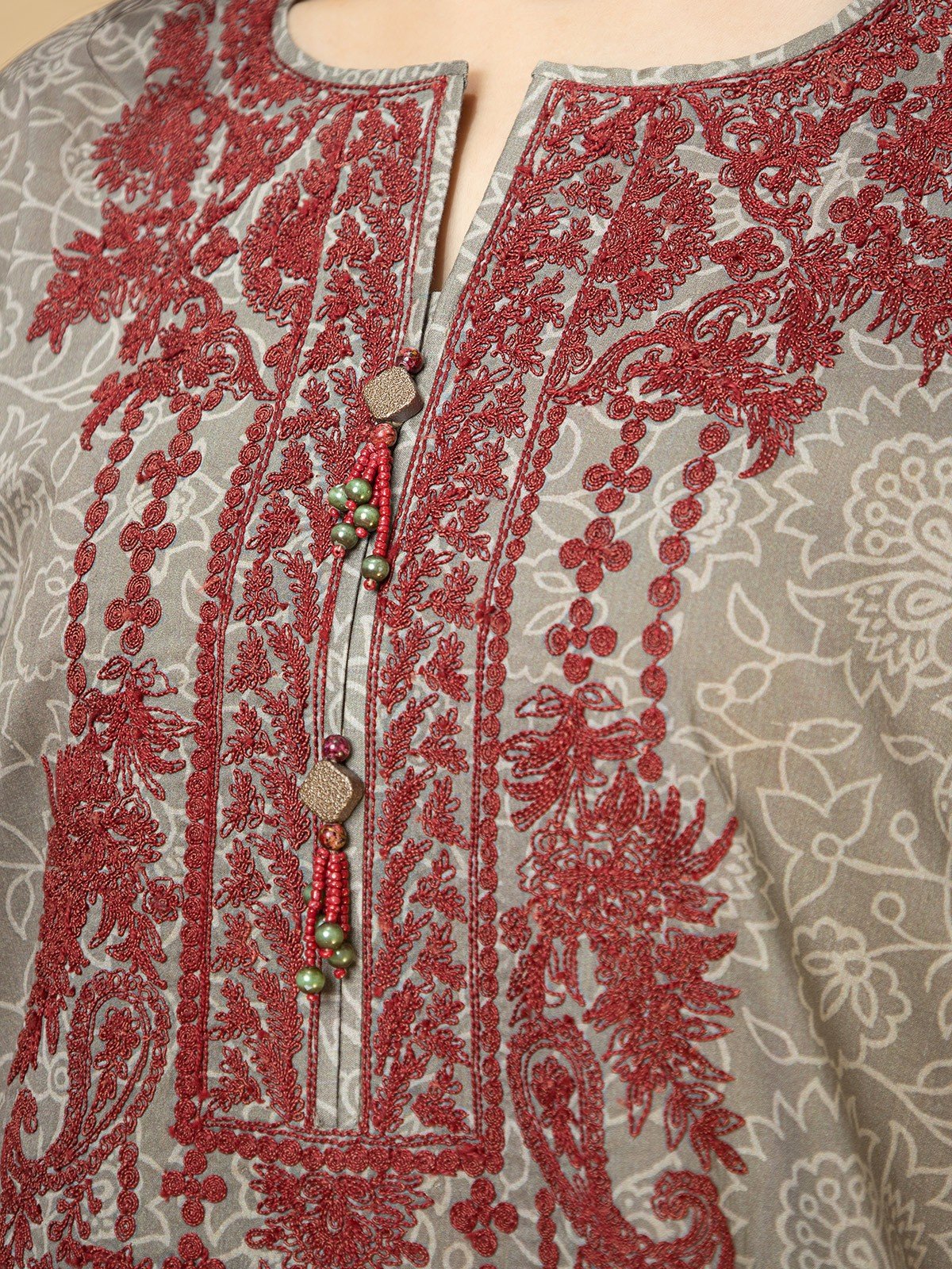 Edenrobe - EWU22V1-23712SD Unstitched Grey Embroidered Lawn 2 Piece