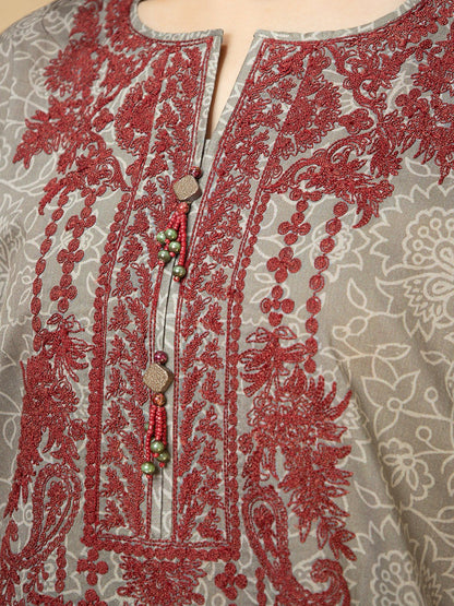 Edenrobe - EWU22V1-23712S Unstitched Grey Embroidered Lawn 1 Piece