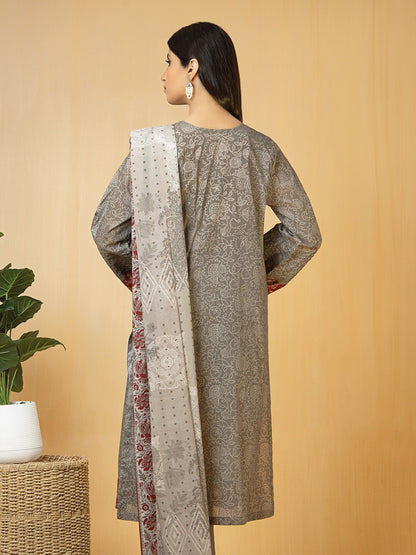 Edenrobe - EWU22V1-23712SD Unstitched Grey Embroidered Lawn 2 Piece